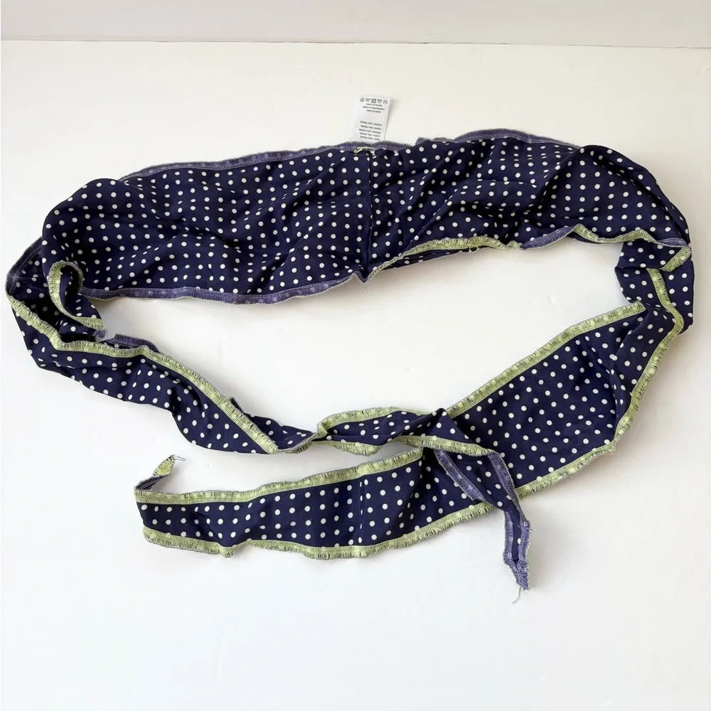 Free People Navy Polka Dot Scarf with White Dots and Green Trim
